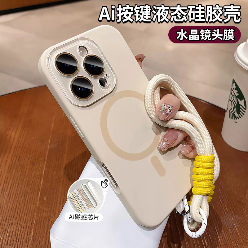 For iphone16 Phone Case Apple 15promax Liquid Silicone Lens Film Lanyard 13 Camera Button 14