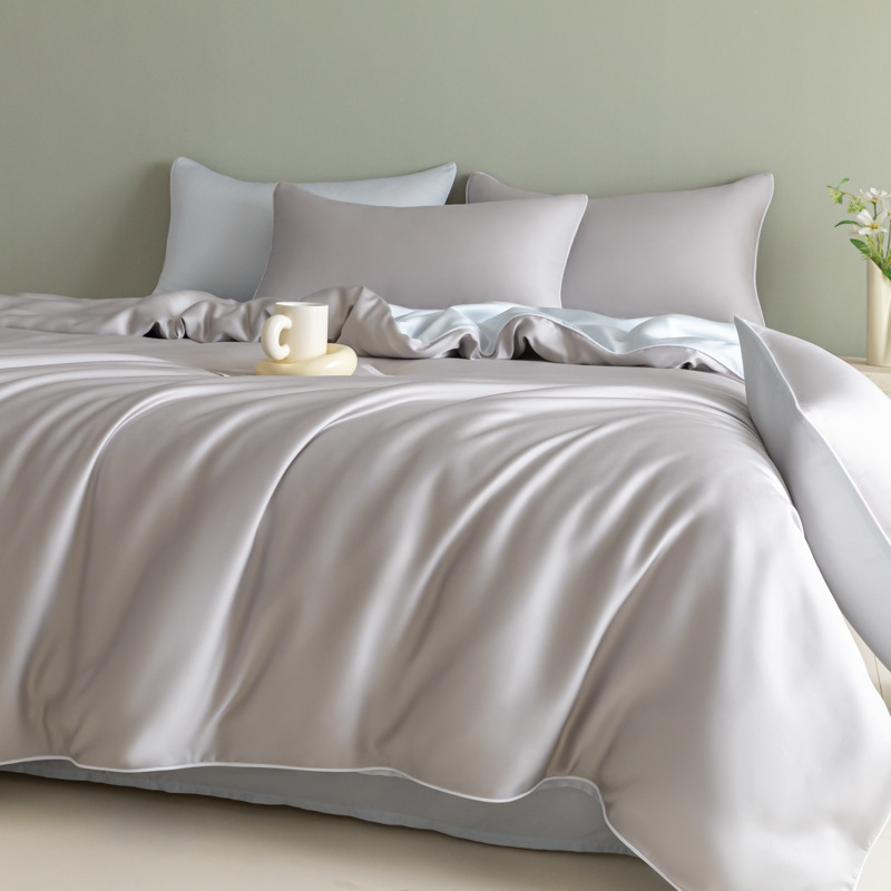 Ice Silk Bedding Set Solid Colour Duvet Cover Set For Summer_voghion.com
