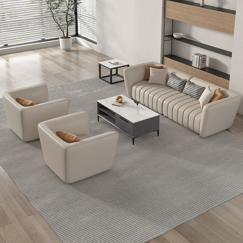 Office Sofa Boss Business Italian minimalista moderno de lujo ligero Estilo crema Recepción Teclas de piano Mesa de centro recta