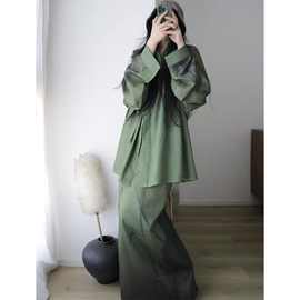 新中式国风套装女系带禅意衬衫上衣印花半身裙复古显瘦气质两件套