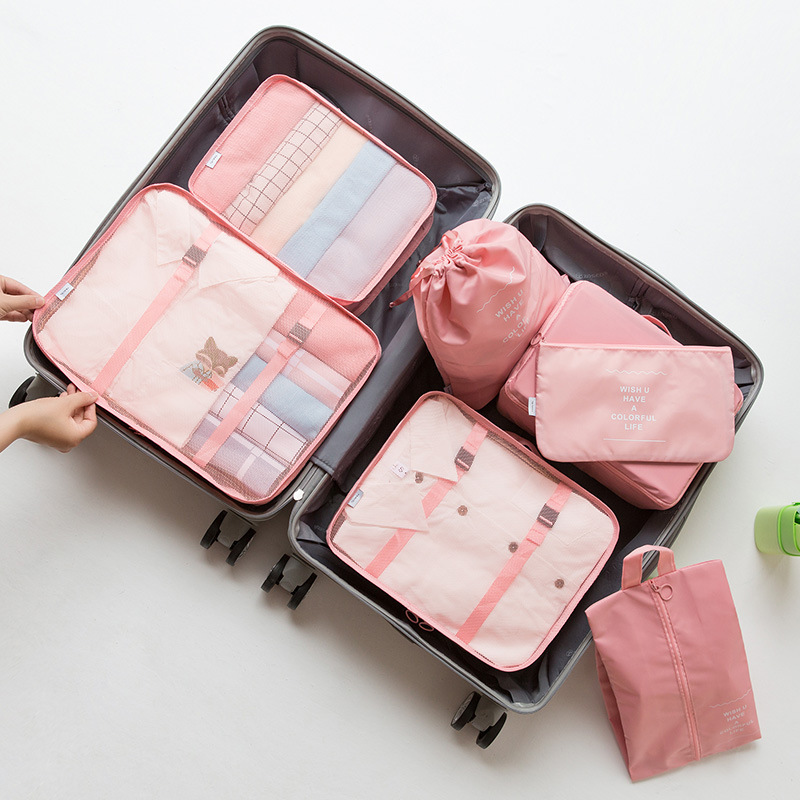 旅行収納袋7点セットデジタル洗面化粧品分装収納バッグ服靴荷物旅行袋|undefined