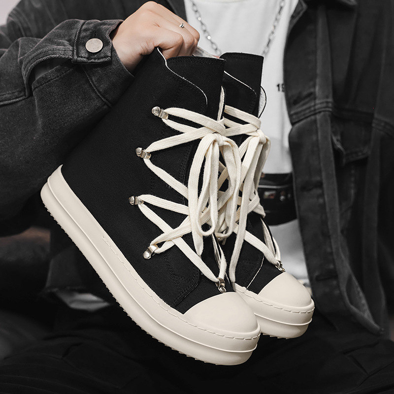 Niche High-Street Canvas Shoes 2026 New Vulcanized Men's Shoes High-Top Side Zipper Trendy Versatile Casual Men's Shoes Wholesale