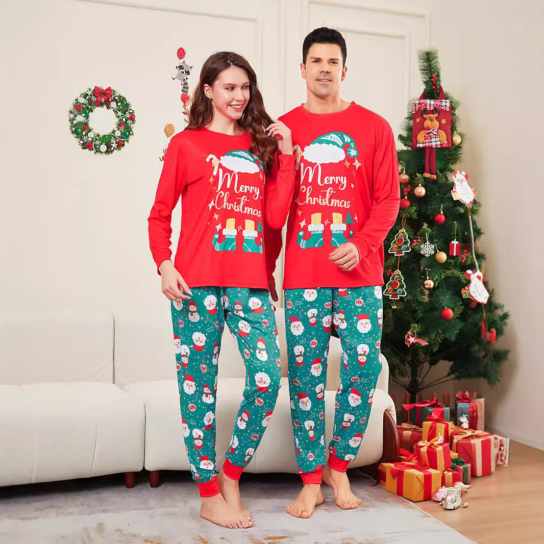 Kerstmis Santa Crutch Letter Kerstmis Familie pak bedrukte homewear pyjama_voghion.com