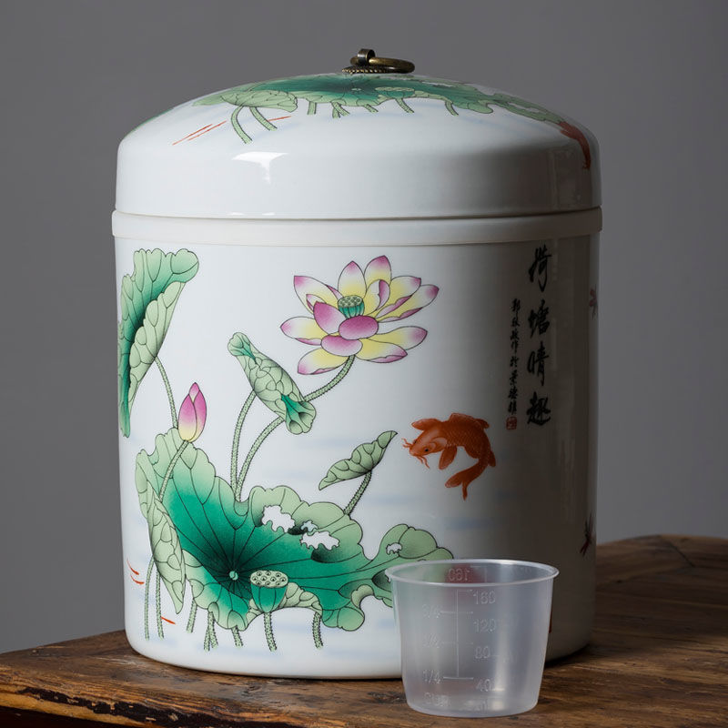 陶磁器の米のかめの家庭用の蓋付きの斤の米の桶の密封の缶の米の箱の斤の小麦粉の桶の防虫|undefined