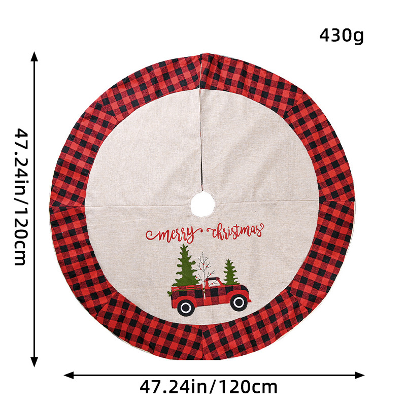 Falda Decorativa para Árbol de Navidad, Diseño Clásico a Cuadros con Papá Noel y Muñeco de Nieve, Alfombra para Árbol de Navidad, Venta al por Mayor