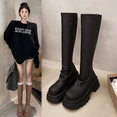 厚底长筒靴女2025秋季新款高筒堆堆靴增高小个子瘦瘦靴辣妹骑士靴