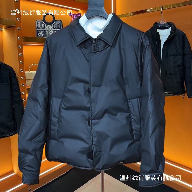 秋冬季男士新款时尚百搭棉服小众翻领纯色简约潮流保暖宽松外套男