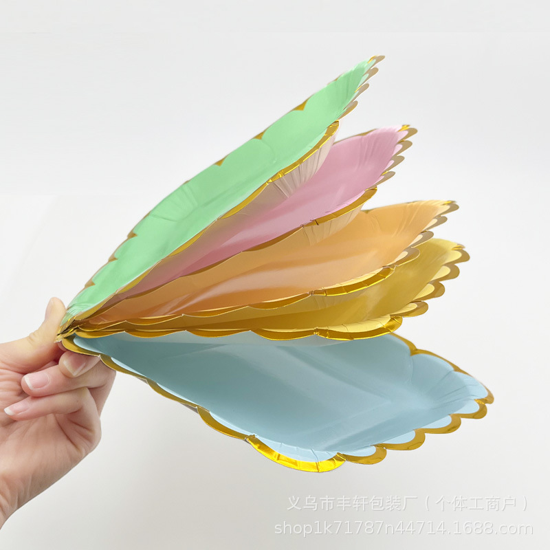 Transfronterizo estampado ondas desechable bandeja cuadrada macarón bandeja de papel bandeja de fiesta de cumpleaños para niños platos de pastel bandeja de frutas