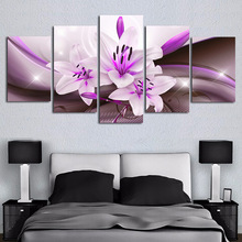 巨創高清噴繪畫油畫墻面五拼紫色百合花家居裝飾畫跨境貨源