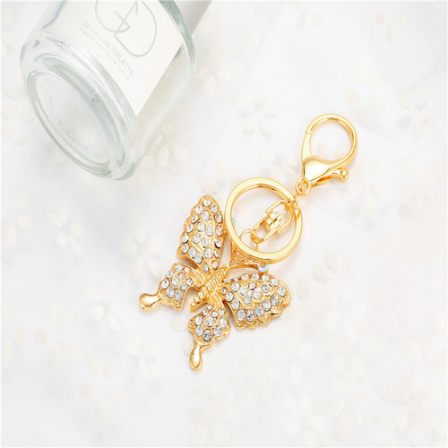  Spring Korean Style Fashion Electroplated Butterfly Metal Keychain Full Diamond Zinc Alloy Bag Pendant Keychain