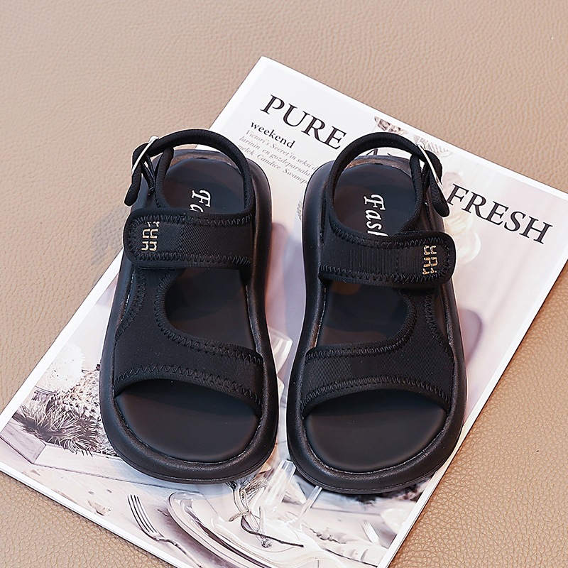 Kids' Black Roman Sandals Comfortable Lightweight Soft Sole for School And Beach_voghion.com