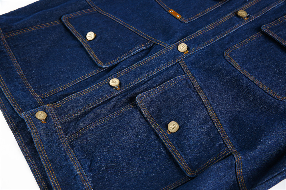 Men's Stylish Denim Work Jacket Ith Multi-Pocket Design, High Street Fashion, Double-Layer Collar, Punk Style, Loose Fit For Casual Wear_voghion.com