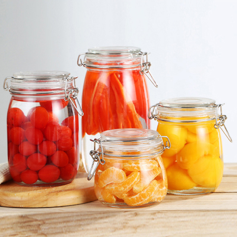 家用大容量卡扣玻璃储物瓶罐密封透明酱菜玻璃瓶食品杂粮收纳罐