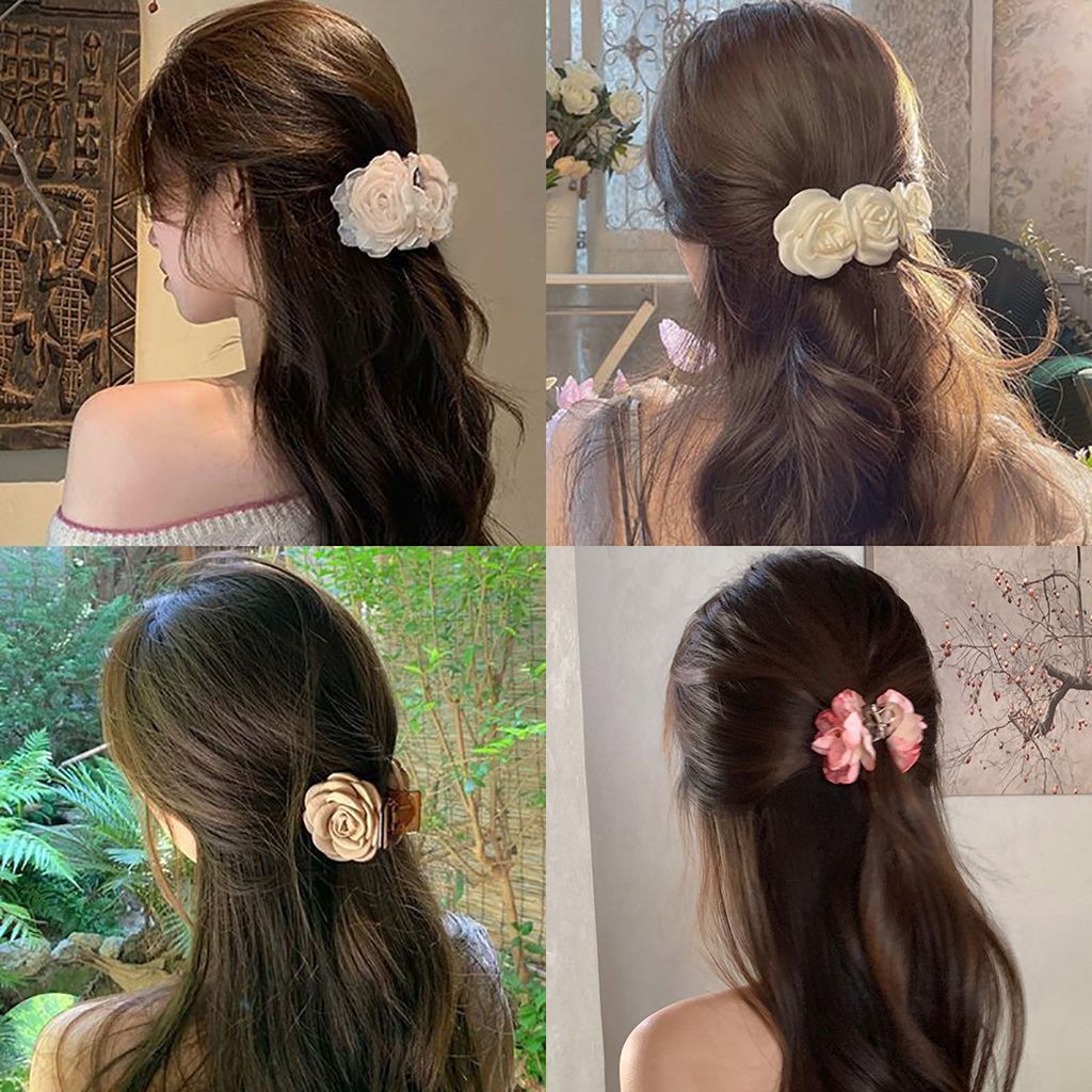 french style gentle camellia barrettes women‘s 2025 new flower hairpin back head shark clip hair accessories headdress
