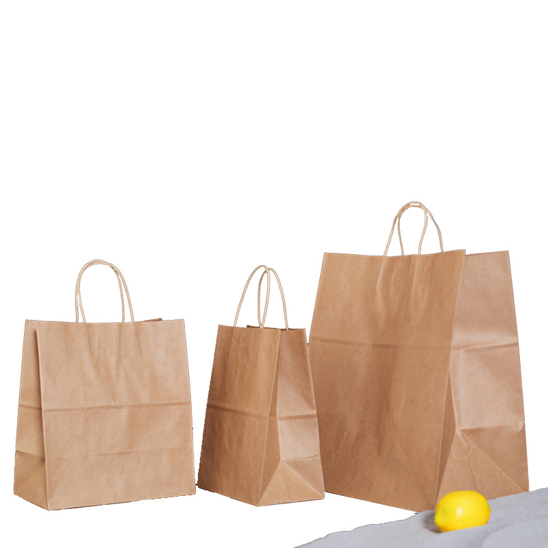 牛皮纸袋手提袋空白黄牛皮纸手拎袋餐饮外卖咖啡茶饮打包袋出口价