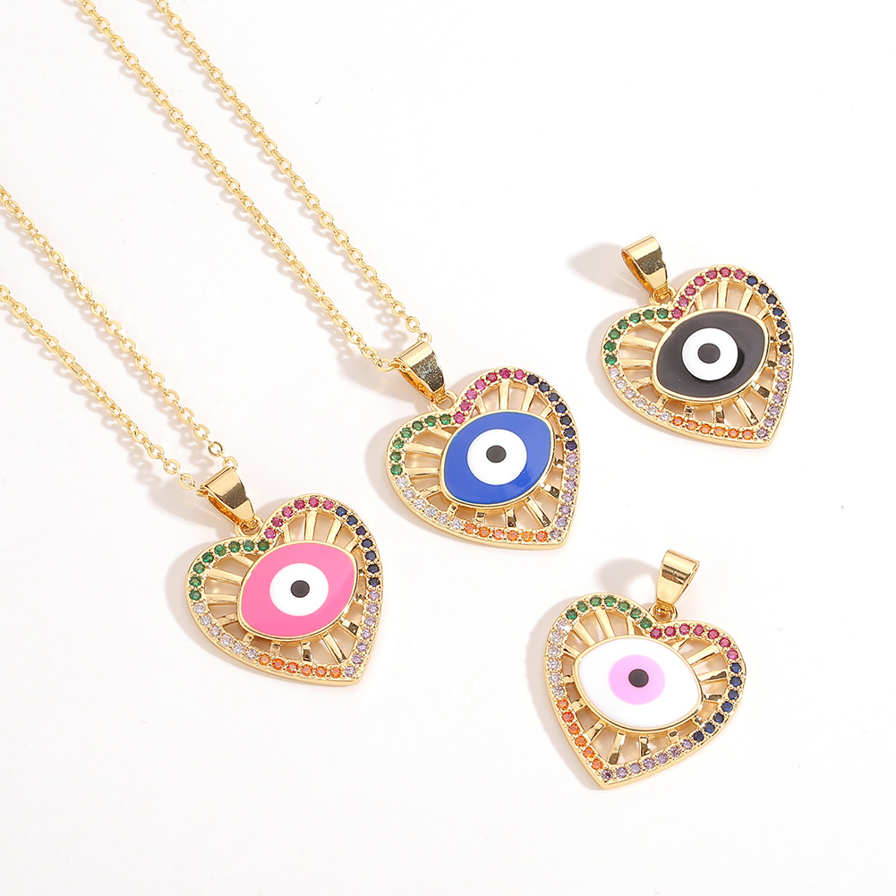new copper zircon pendant heart-shaped evil eye necklace