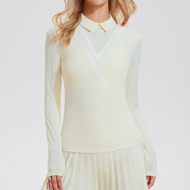 Nuevo cross-border con solapa ropa de yoga de mangas largas ropa de ejercicio transpirable casual camiseta de golf de carrera al aire libre