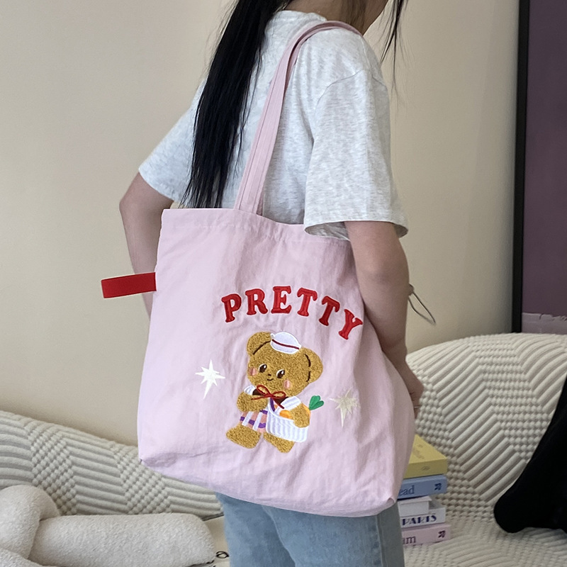 귀여운 수건 자수 조임끈 숄더 PRETTY Bear (핑크)