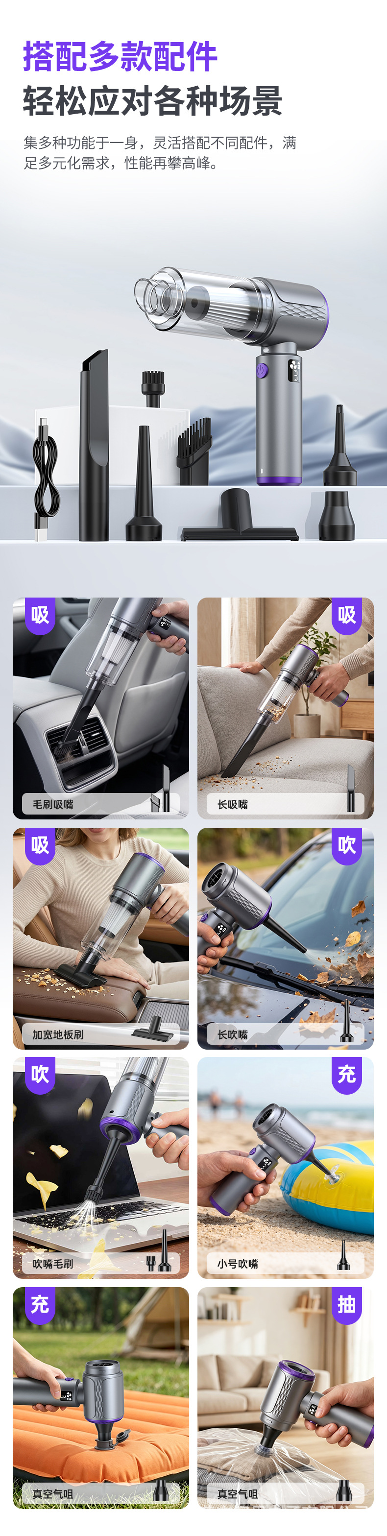 Manufacturer's Ready-Stock Wireless Car Vacuum Cleaner with High Suction Power, Handheld Portable Vacuum Cleaner with Blowing and Suction Functions, Specifically for Cars