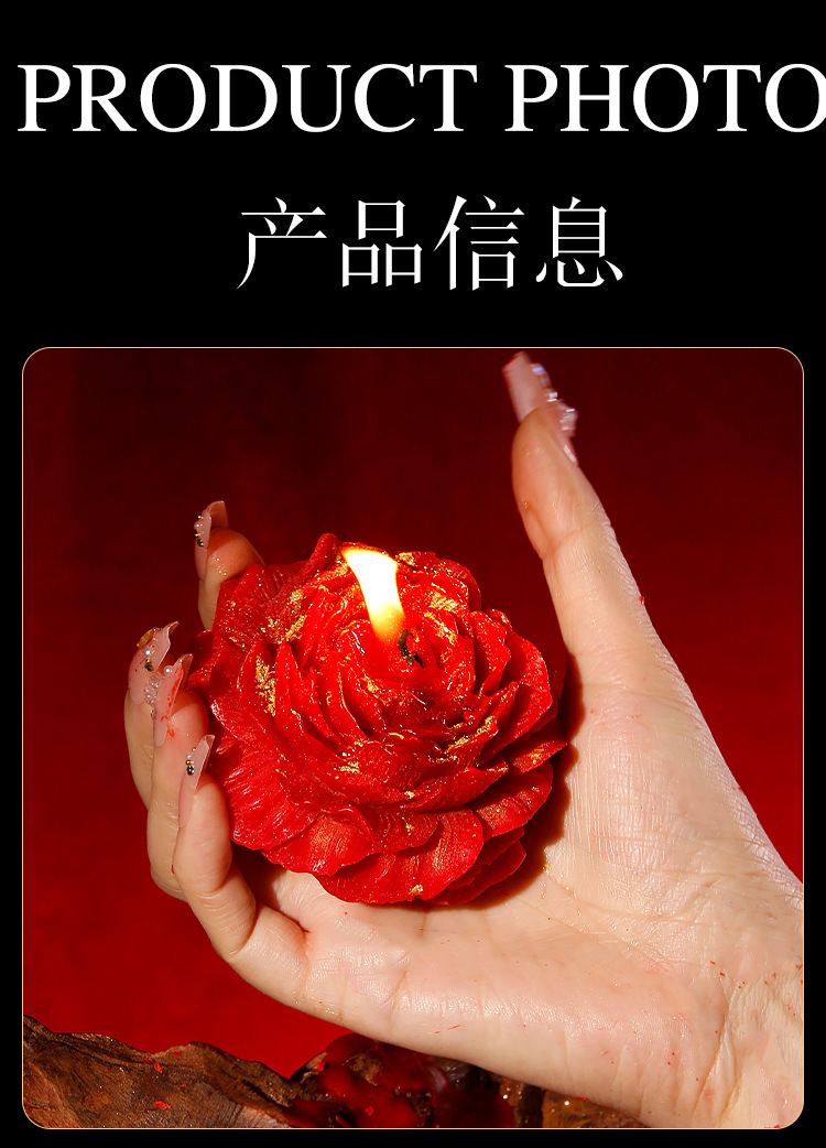 Low-Temperature Gold-Plated Soy Wax Candle for Couples, Red Peony Design — detail image 23