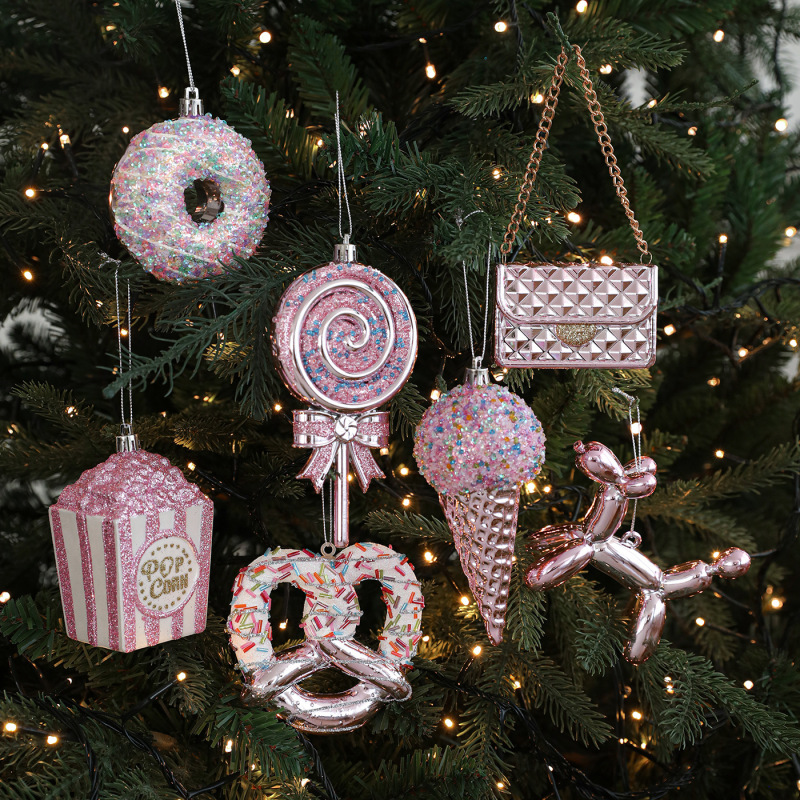 先行販売 ピンクのプラスチック製ペンダント 粉彩風漫画風クリスマスペンダント インスタ映え 立体クリスマスツリー ショーウィンドウデコレーション|undefined