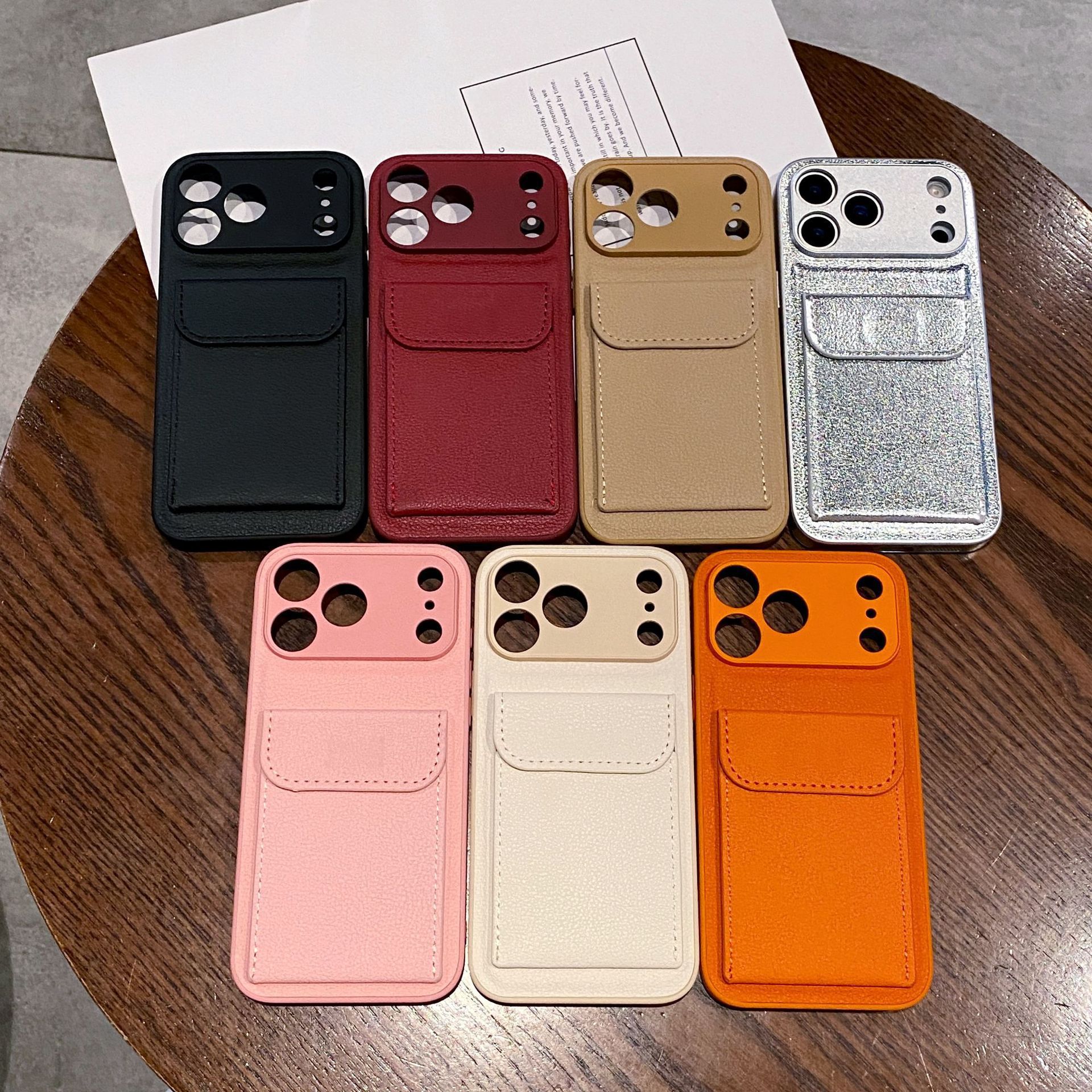 Aplicable para iPhone18PROMAX estuche de teléfono móvil simple litchi estampado tarjeta bolsa soporte manzana 17 anti-caída 16 transfronterizo
