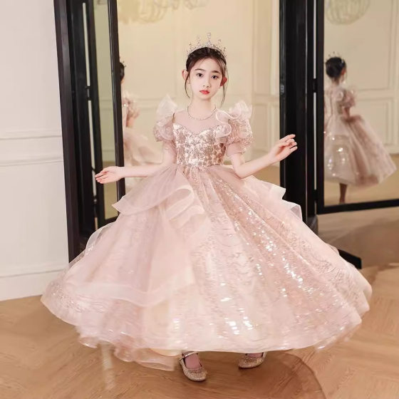 Girls' Dress Light Luxury Niche High-end Flower Girl Princess Dress Children's Host Piano Performance Dress Summer