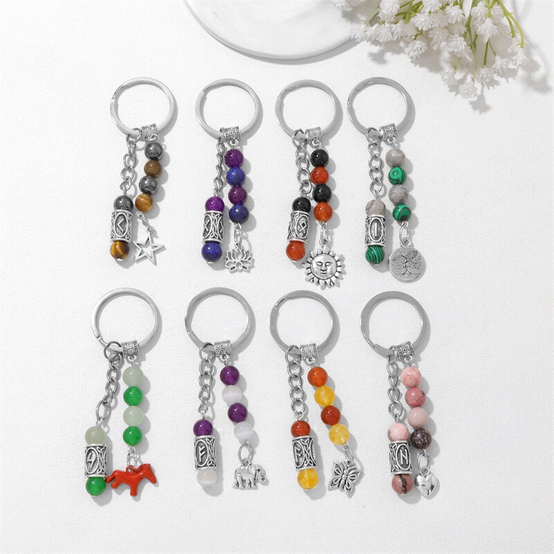 Ozone Natural Crystal Keychain Stone Beads Handmade Beaded Viking Character Keychain Jewelry Pendant Wholesale Ozone Natural Crystal Keychain Stone Beads Handmade Beaded Viking Character Keychain Jewelry Pendant Wholesale