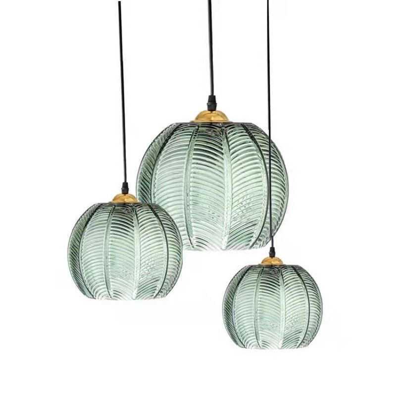 Designer Green Leaf Pattern Glass Pendant Light Modern Dining Restaurant Lamp Creative Hotel Bedroom Glass Pendant Lamp
