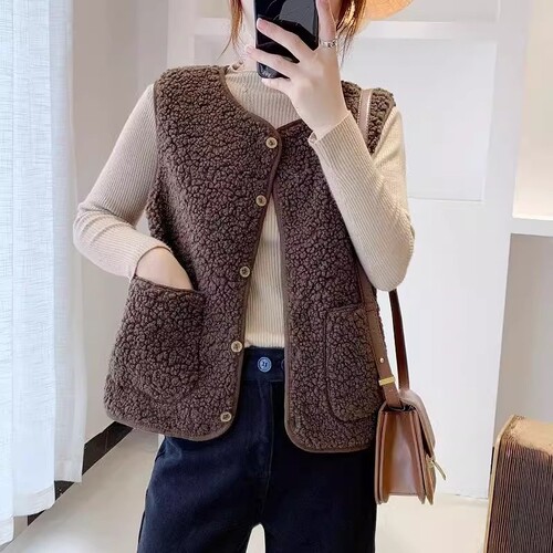 Autumn/Winter New Arrival Loose Casual Versatile Slimming Elegant Short Sleeve Lamb Fur Revival Vest