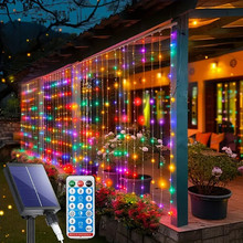 跨境3*3窗帘灯串低压插电遥控太阳能皮线铜线窗帘彩灯串卧室LED灯