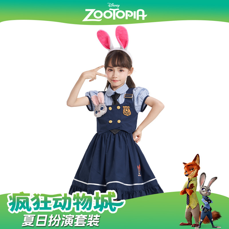 Disney Zootopia Summer Short-Sleeved Suit Shirt Dress Officer Judy Two-Piece Cos Skirt