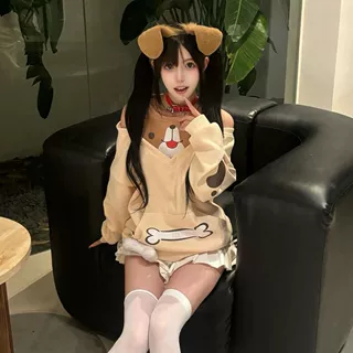 2026年秋季新款甜美风小狗印花长袖卫衣宽松显瘦假两件设计感上衣