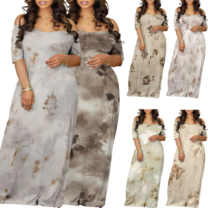 Amazon European and American Cross-Border Women's Clothing Work Clothing Casual Printed Sleeveless V Neck Tie Flap Pocket Pants Maxi Dress Mh830