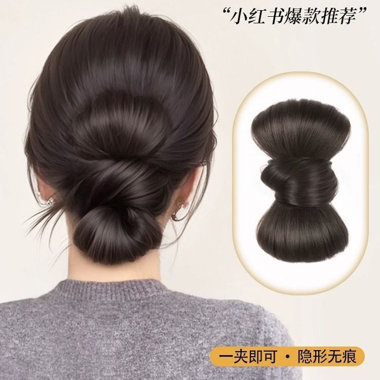 Peluca de cabeza de bola de amarre baja, clip de agarre, cabeza de capullo de flor de lazo, artefacto de cabello perezoso natural, peluca de simulación para el cabello, bolsa para el cabello