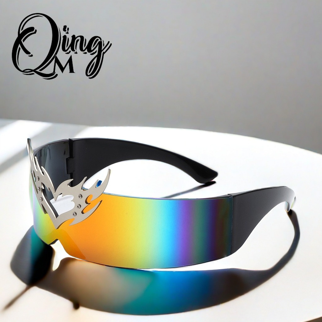 新款炫彩镀膜拽酷爱心太阳镜赛博科技高级感派对眼镜现货个性墨镜