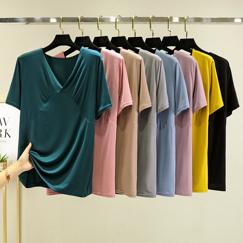 Spring and Summer New Style Modal Stretchy Stylish Inner Layering Shirt Top, Cotton Fashion V-Neck Short-Sleeve T-Shirt for Women Spring and Summer New Style Modal Stretchy Stylish Inner Layering Shirt Top, Cotton Fashion V-Neck Short-Sleeve T-Shirt for Women