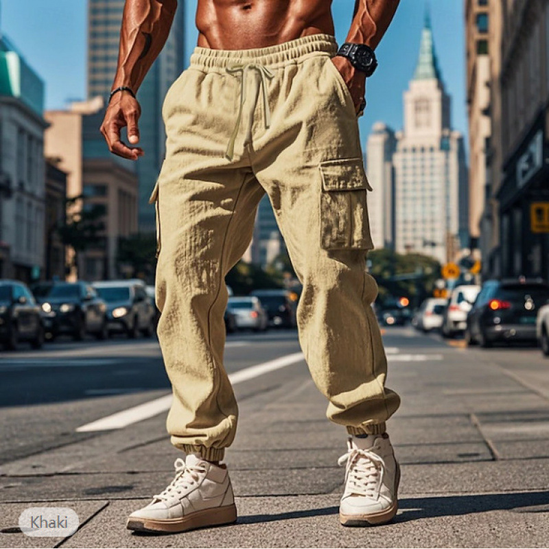New Amazon Men's Cargo Pants Jogger Pants Trousers Drawstring Elastic Waist Multi-Pocket Flat Pack Breathable Outdoor