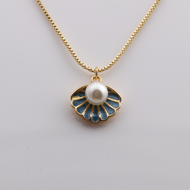 copper plated real gold pearl shell oil drop pendant necklace simple jewelry accessories