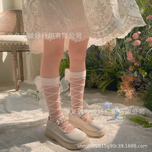 日系新品欧根纱蝴蝶结爱心钉珠女儿童水晶条纹玻璃丝袜子