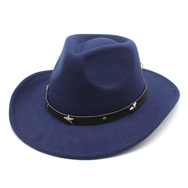 Nuovo regalo in denim occidentale di lana. Coppia da uomo e da donna con stella a cinque punte Cappello con bordo arricciato_voghion.com