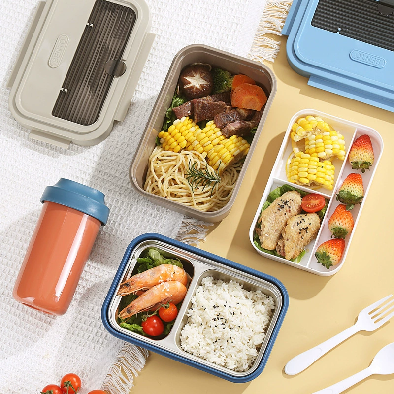 Nordic style lunch box 304 stainless steel light food bento box fruit box pp sealed lunch box with tableware