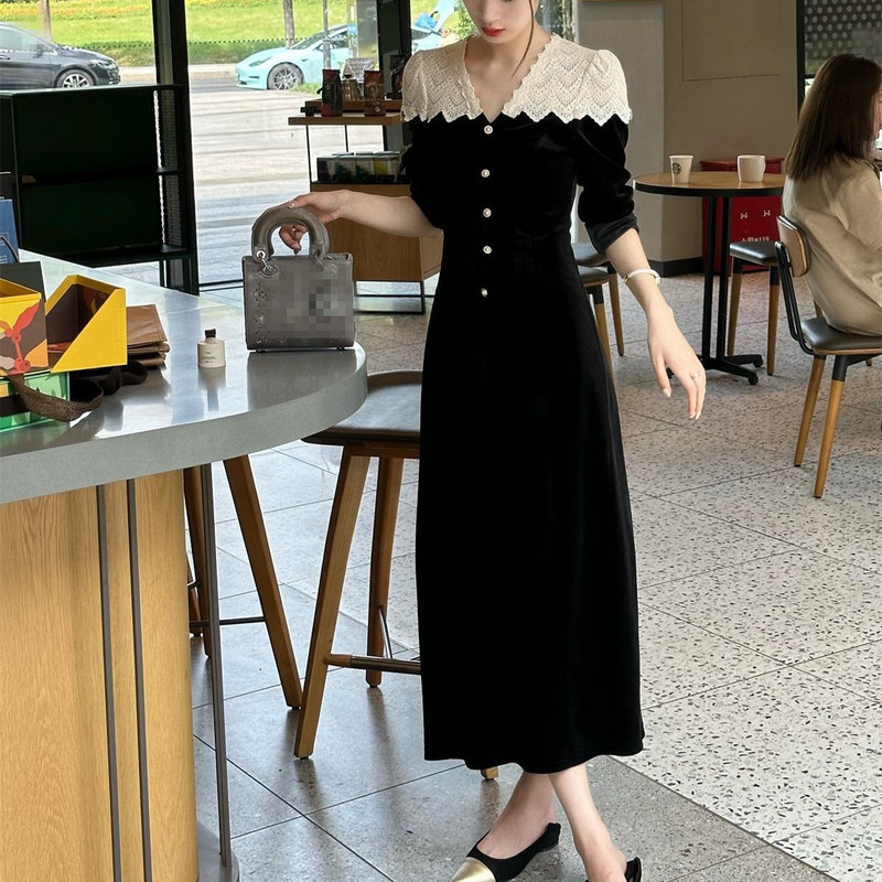 Shake tone one with half plum blossom half spring fashion stitching long dress slim long sleeve dress