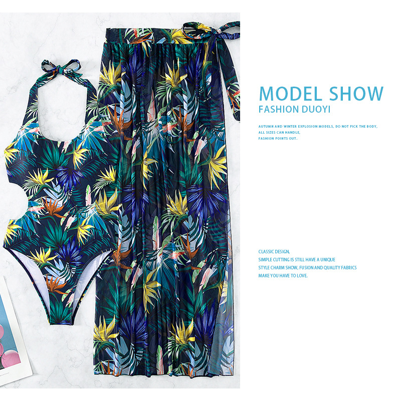Halter Neck Neckline Women's Elegant Lady Multicolor 2 Pieces Set One Piece Swimwear