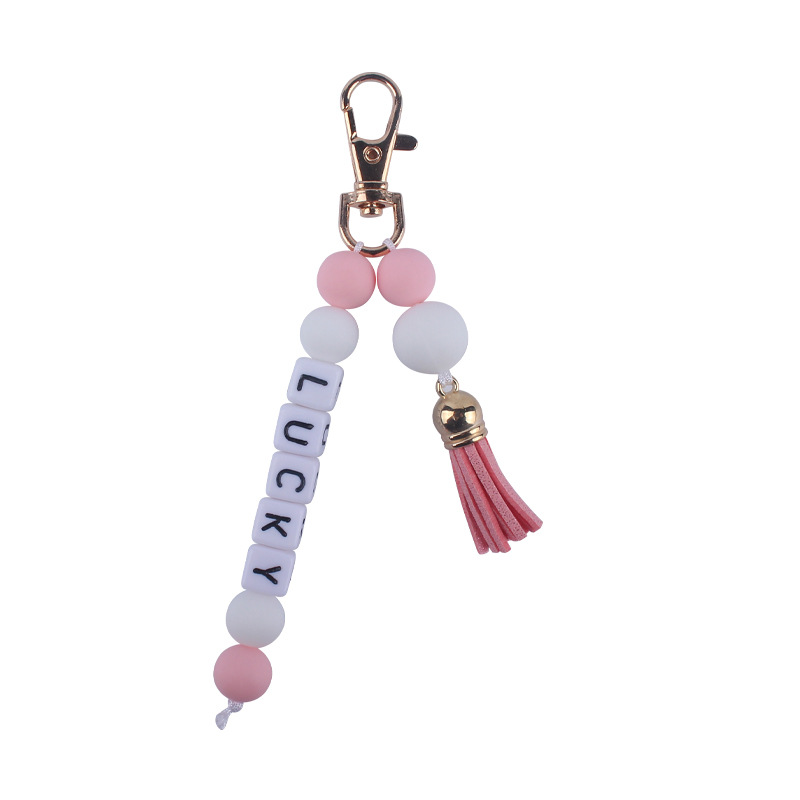 Nuevo creativo borla colgante DIY nombre llavero colgante de cuentas de silicona colgante bolsa colgante AliExpress