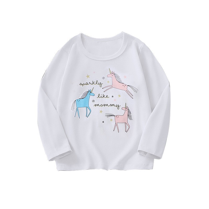 Camisetas de manga larga de estilo europeo y americano para niños y niños pequeños con patrones de dibujos animados, jerseys de cuello redondo y tops para bebés de otoño e invierno.