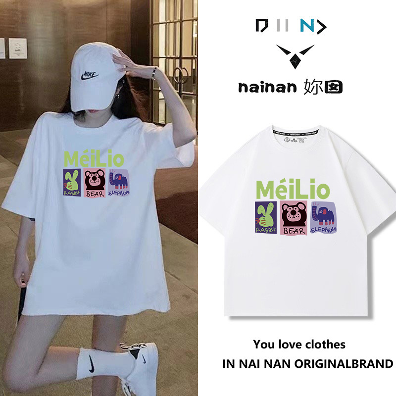 純綿半袖tシャツ女性夏韓国版新型ゆるい丸首小衆白色アニメプリント学生半袖tシャツ|undefined