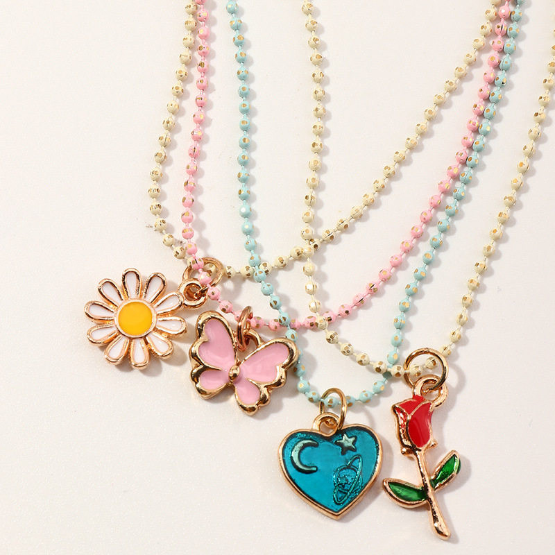 1 Set Fashion Heart Shape Bow Knot Alloy Plating Kidu0027S Pendant Necklace