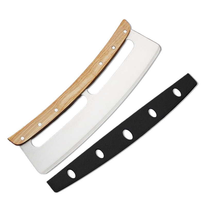 New Wooden Semi-Circular Pizza Roller Cutter Double Handle Easy Operation PP Protective Cover_voghion.com