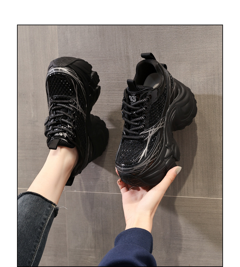 Giày sneaker nữ đế dày platform tăng chiều cao phong cách hot trend — đen chi tiết 14